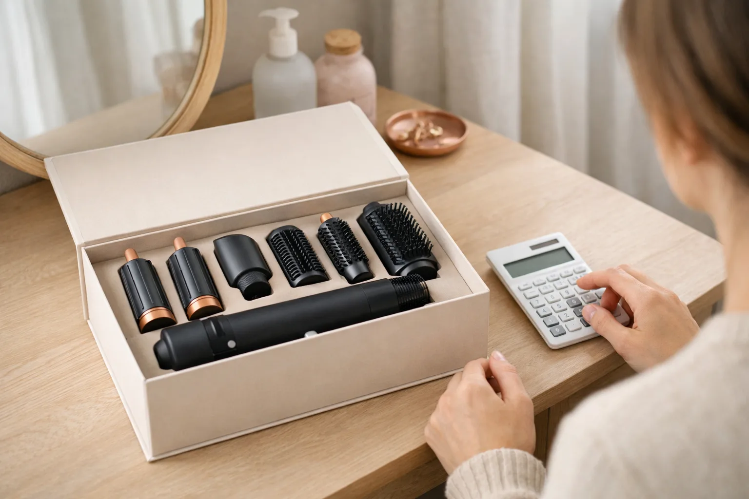 Stylingverktyg i presentbox med kalkylator.