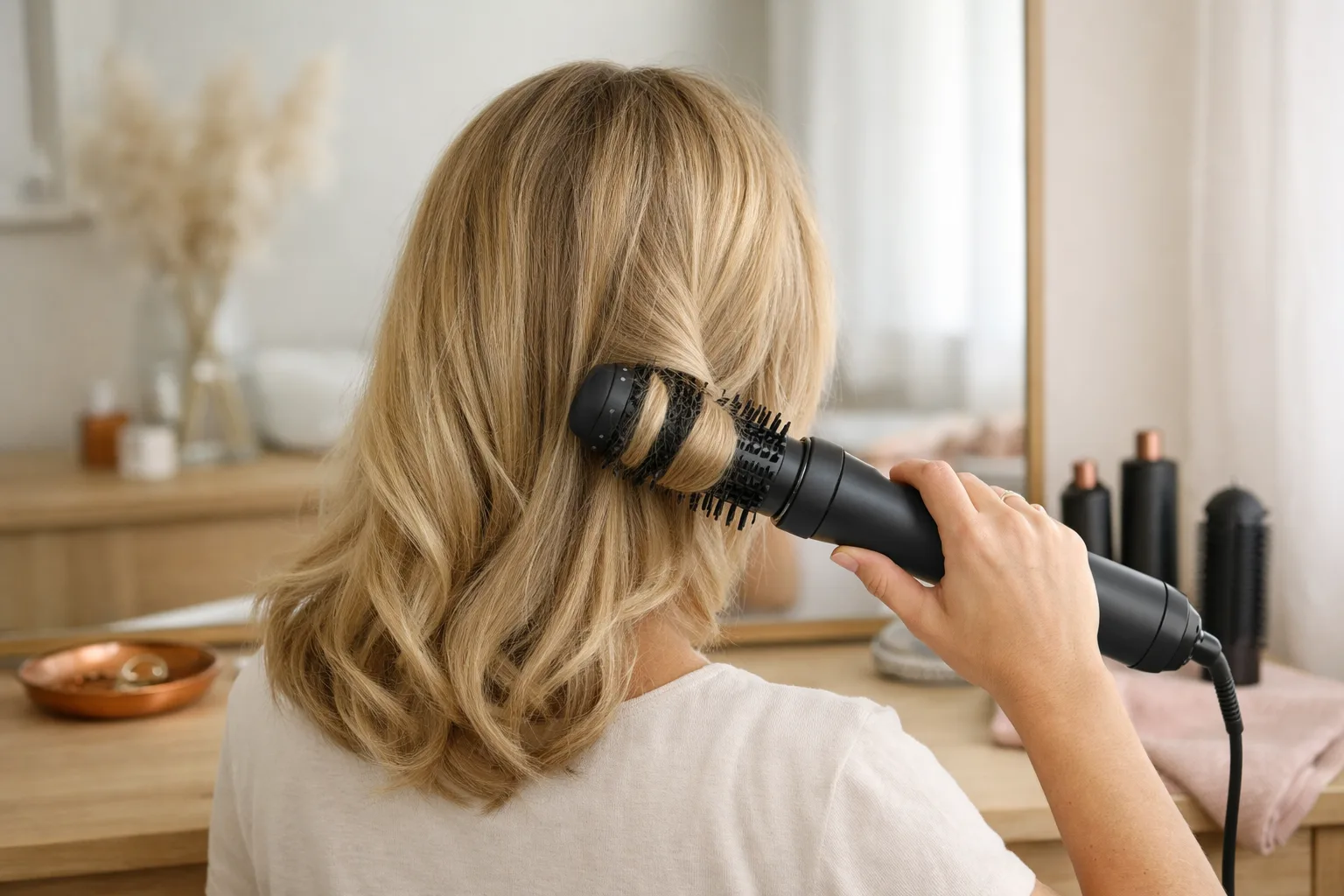 Hår som lindas i lockar med multistyler.